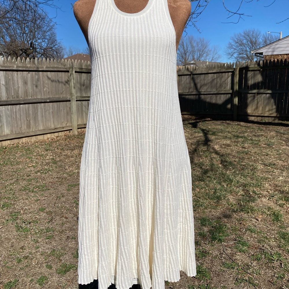 Theory Cream Ribbed Midi Dress